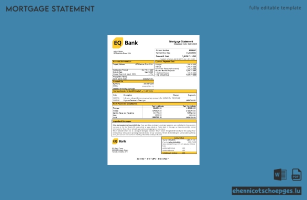 USA Ontario EQ Bankhypothekenauszug in Word- und PDF-Formaten – Beispielvorschau